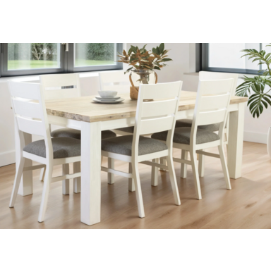 Hamptons Inspired Dining Set Modern Hamptons-style dining table with cushioned chairs