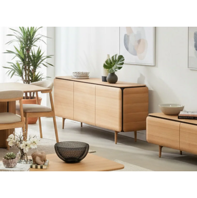 Teresa Modern Oak Buffet Modern Teresa buffet with curved edges and oak veneer finish