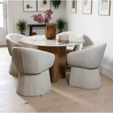 Titoni Round Dining Table with 4 Megan fabric chairs.png