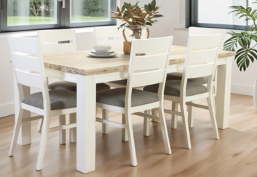 Hamptons Inspired Dining Set Modern Hamptons-style dining table with cushioned chairs